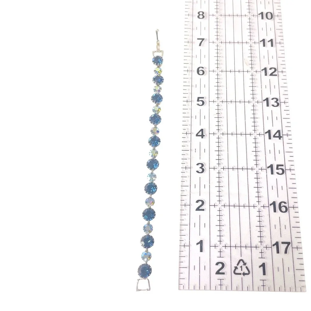 Vintage Weiss Aurora Borealis Tennis Bracelet Sapphire Blue Rhinestone 7in‎ AB